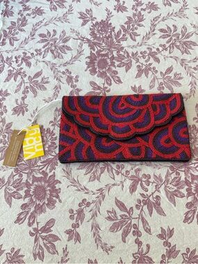 NWT roller rabbit rare Sydney clutch Beaded Red and Purple Envelope Clutch